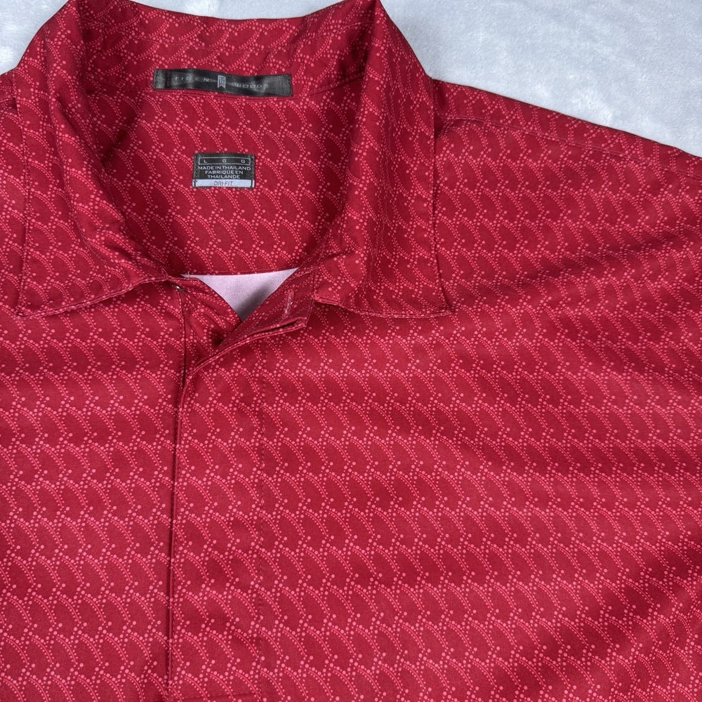 Nike Tiger Woods Collection Red Geometric Wave Dri-FIT Golf Polo Shirt Mens L